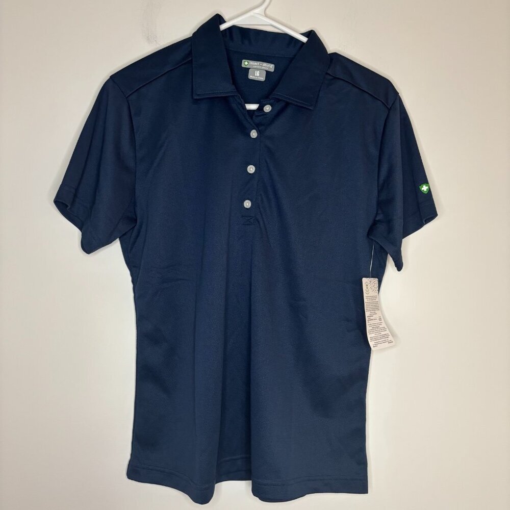 INSECT SHIELD NEW Polo Short Sleeve Womens L Navy Repellent Ticks Ants Mosquitos